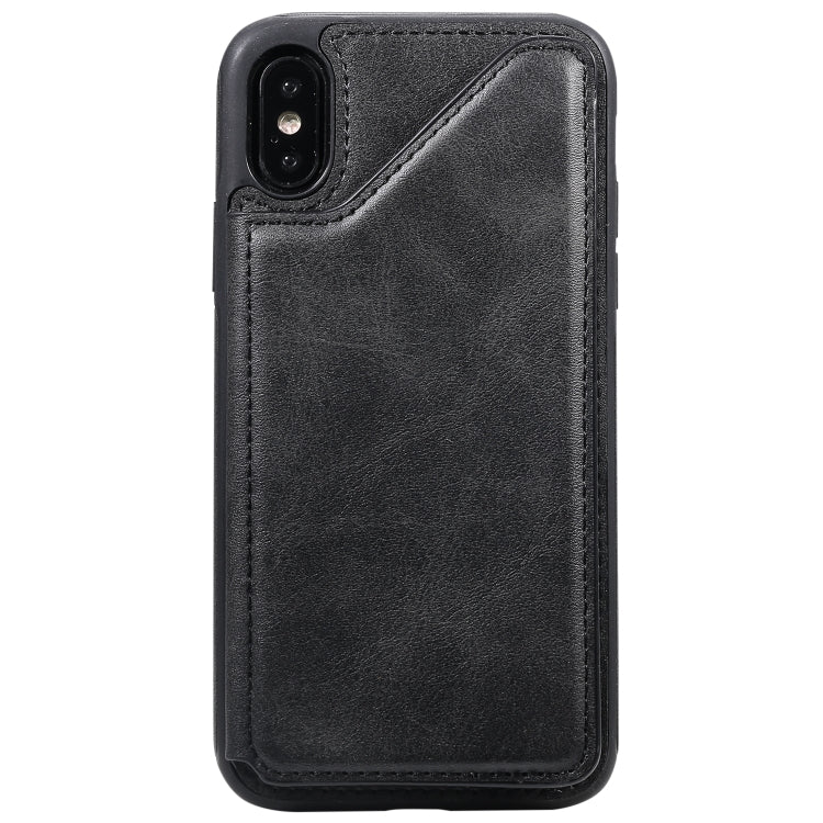 For iPhone XS Shockproof Calf Texture Protective Case with Holder & Card Slots & Frame