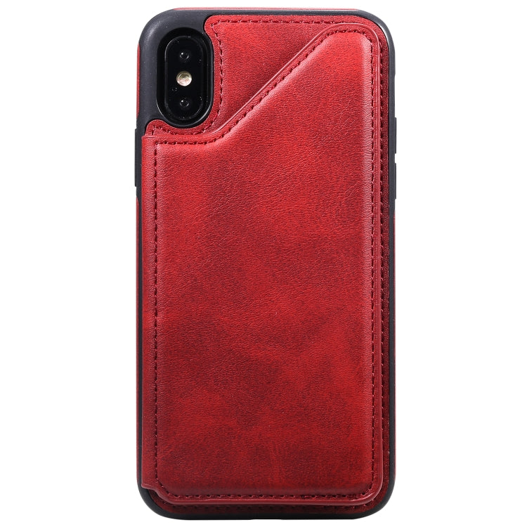 For iPhone XS Shockproof Calf Texture Protective Case with Holder & Card Slots & Frame