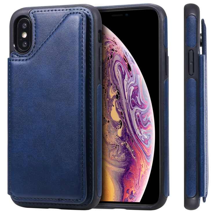 For iPhone XS Shockproof Calf Texture Protective Case with Holder & Card Slots & Frame