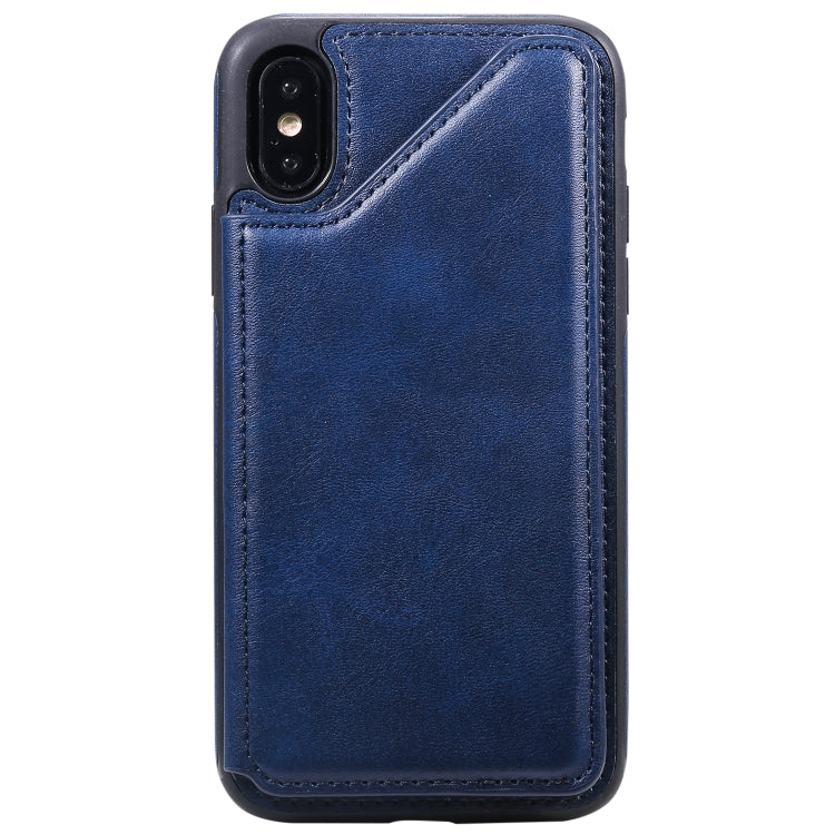 For iPhone XS Shockproof Calf Texture Protective Case with Holder & Card Slots & Frame