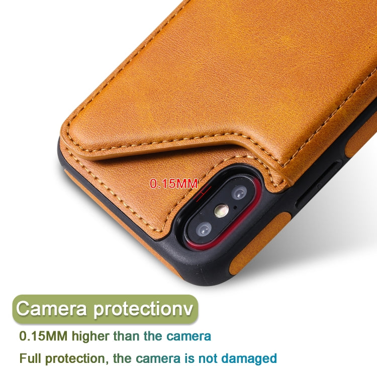 For iPhone XS Shockproof Calf Texture Protective Case with Holder & Card Slots & Frame