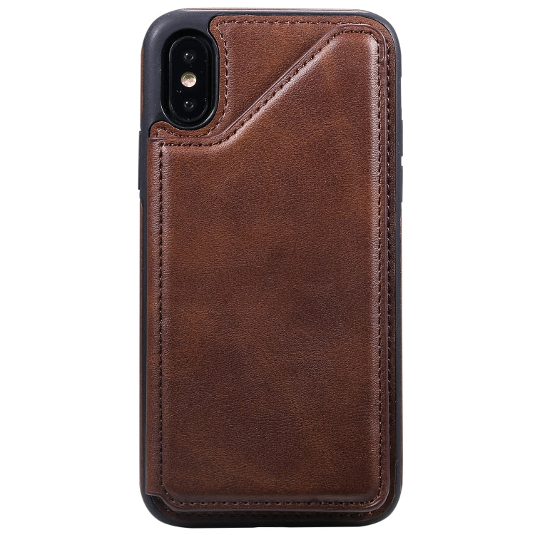 For iPhone XS Shockproof Calf Texture Protective Case with Holder & Card Slots & Frame