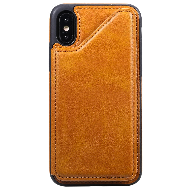 For iPhone XS Shockproof Calf Texture Protective Case with Holder & Card Slots & Frame