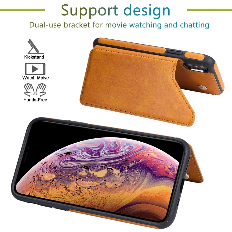 For iPhone XS Shockproof Calf Texture Protective Case with Holder & Card Slots & Frame