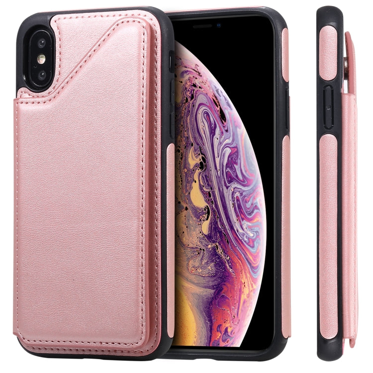 For iPhone XS Shockproof Calf Texture Protective Case with Holder & Card Slots & Frame