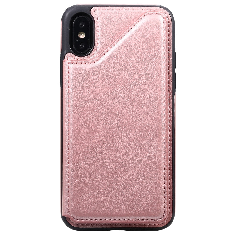 For iPhone XS Shockproof Calf Texture Protective Case with Holder & Card Slots & Frame
