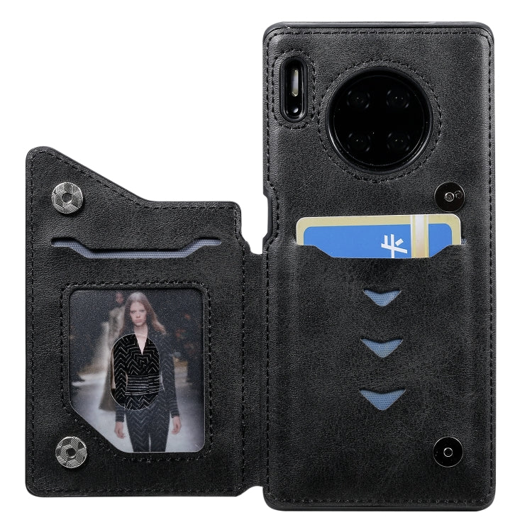 For Huawei Mate 30 Pro Shockproof Calf Texture Protective Case with Holder & Card Slots & Frame
