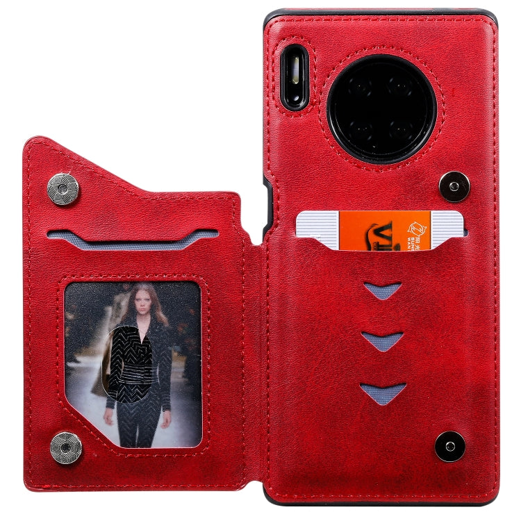For Huawei Mate 30 Pro Shockproof Calf Texture Protective Case with Holder & Card Slots & Frame