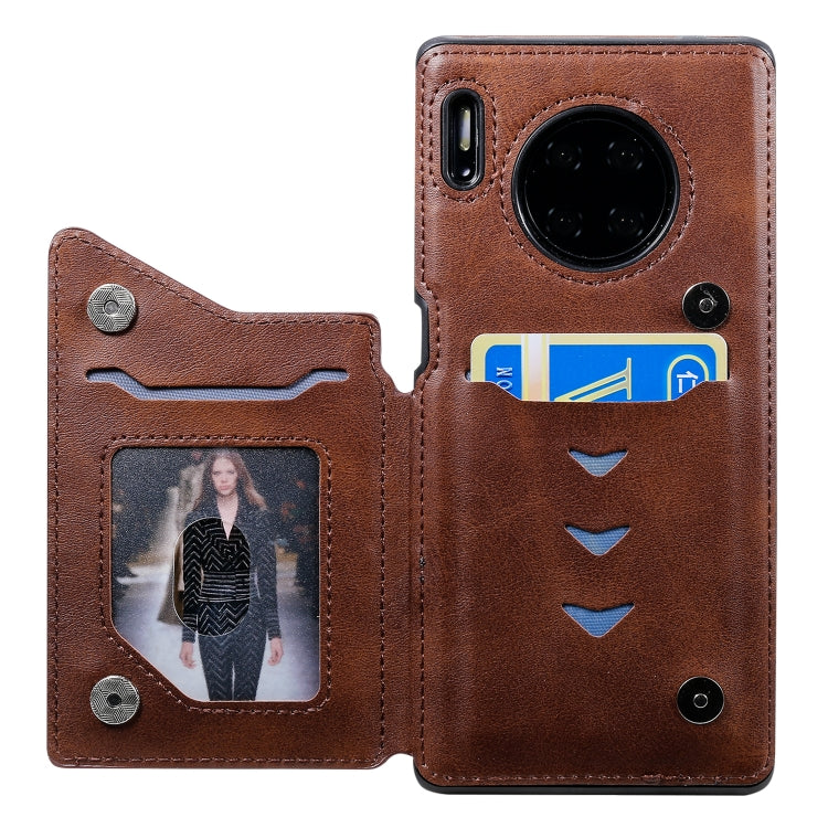 For Huawei Mate 30 Pro Shockproof Calf Texture Protective Case with Holder & Card Slots & Frame