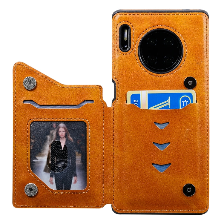 For Huawei Mate 30 Pro Shockproof Calf Texture Protective Case with Holder & Card Slots & Frame