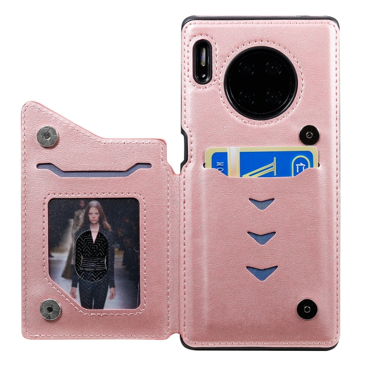 For Huawei Mate 30 Pro Shockproof Calf Texture Protective Case with Holder & Card Slots & Frame