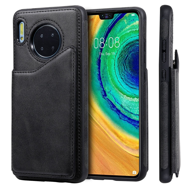 For Huawei Mate 30 Shockproof Calf Texture Protective Case with Holder & Card Slots & Frame