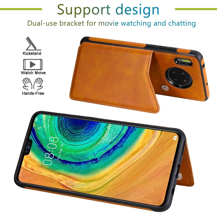 For Huawei Mate 30 Shockproof Calf Texture Protective Case with Holder & Card Slots & Frame