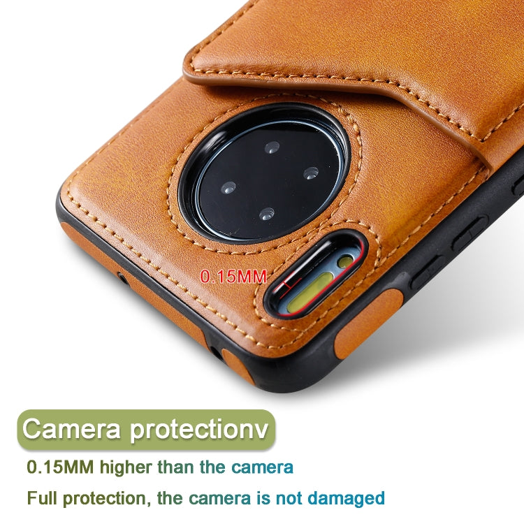 For Huawei Mate 30 Shockproof Calf Texture Protective Case with Holder & Card Slots & Frame