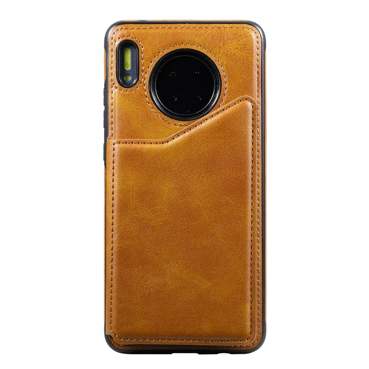 For Huawei Mate 30 Shockproof Calf Texture Protective Case with Holder & Card Slots & Frame