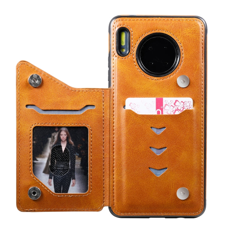 For Huawei Mate 30 Shockproof Calf Texture Protective Case with Holder & Card Slots & Frame