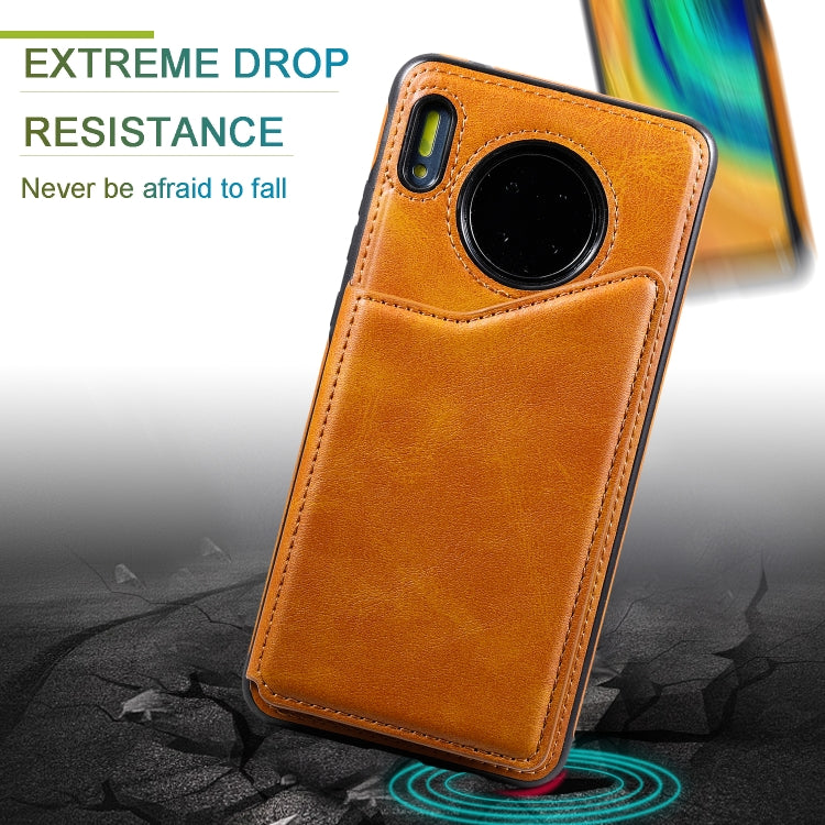 For Huawei Mate 30 Shockproof Calf Texture Protective Case with Holder & Card Slots & Frame