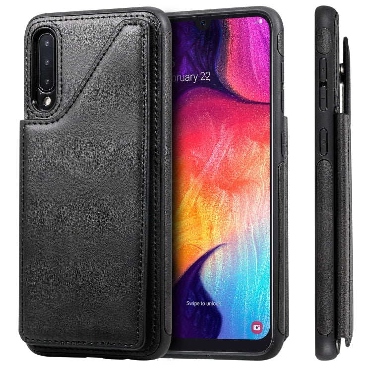 For Galaxy A50 Shockproof Calf Texture Protective Case with Holder & Card Slots & Frame