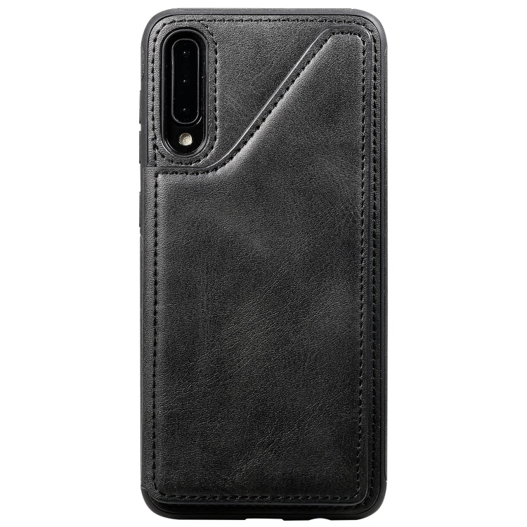 For Galaxy A50 Shockproof Calf Texture Protective Case with Holder & Card Slots & Frame