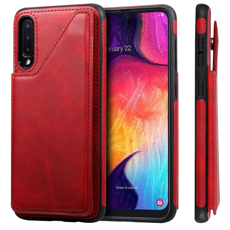 For Galaxy A50 Shockproof Calf Texture Protective Case with Holder & Card Slots & Frame