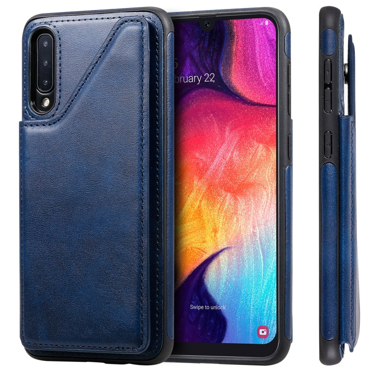 For Galaxy A50 Shockproof Calf Texture Protective Case with Holder & Card Slots & Frame