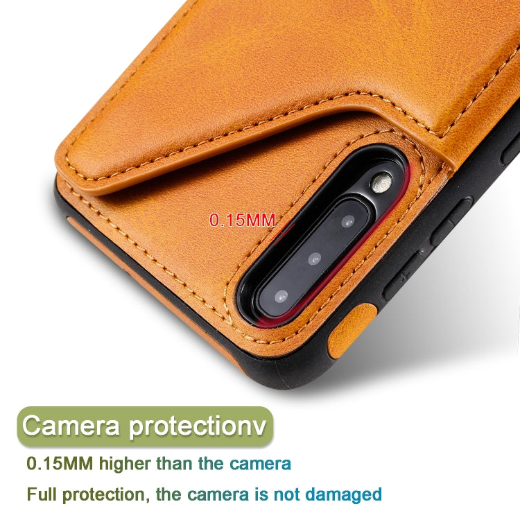 For Galaxy A50 Shockproof Calf Texture Protective Case with Holder & Card Slots & Frame