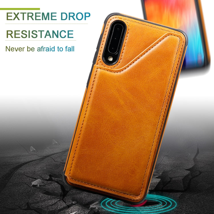 For Galaxy A50 Shockproof Calf Texture Protective Case with Holder & Card Slots & Frame