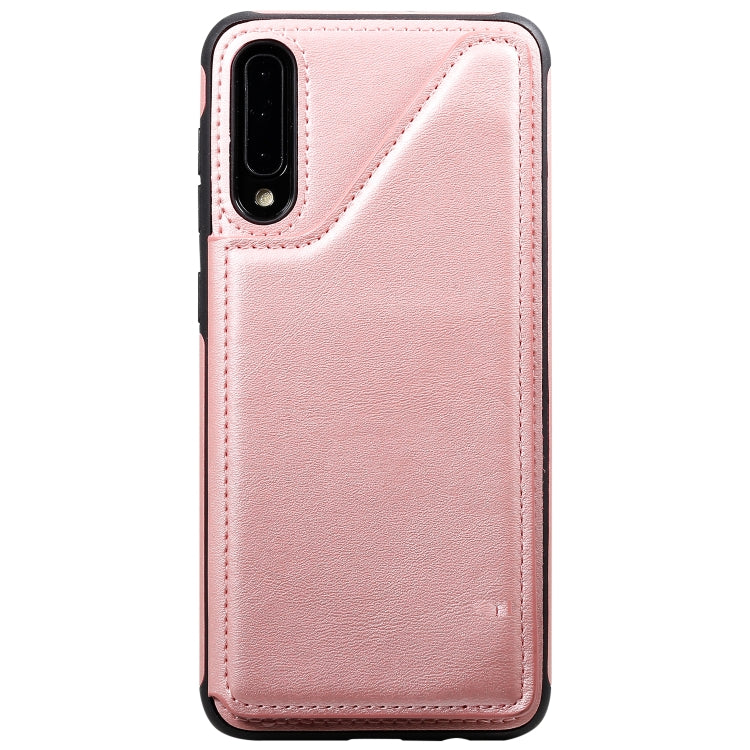 For Galaxy A50 Shockproof Calf Texture Protective Case with Holder & Card Slots & Frame