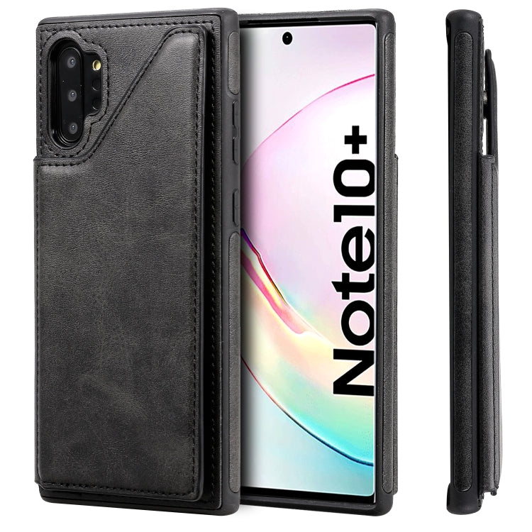 For Galaxy Note 10+ Shockproof Calf Texture Protective Case with Holder & Card Slots & Frame