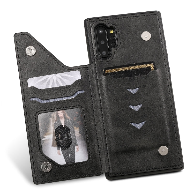 For Galaxy Note 10+ Shockproof Calf Texture Protective Case with Holder & Card Slots & Frame