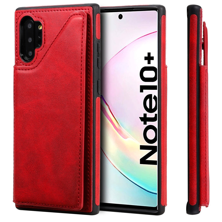 For Galaxy Note 10+ Shockproof Calf Texture Protective Case with Holder & Card Slots & Frame