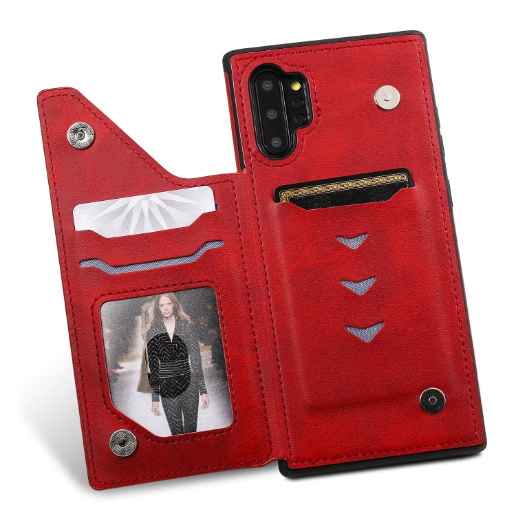 For Galaxy Note 10+ Shockproof Calf Texture Protective Case with Holder & Card Slots & Frame