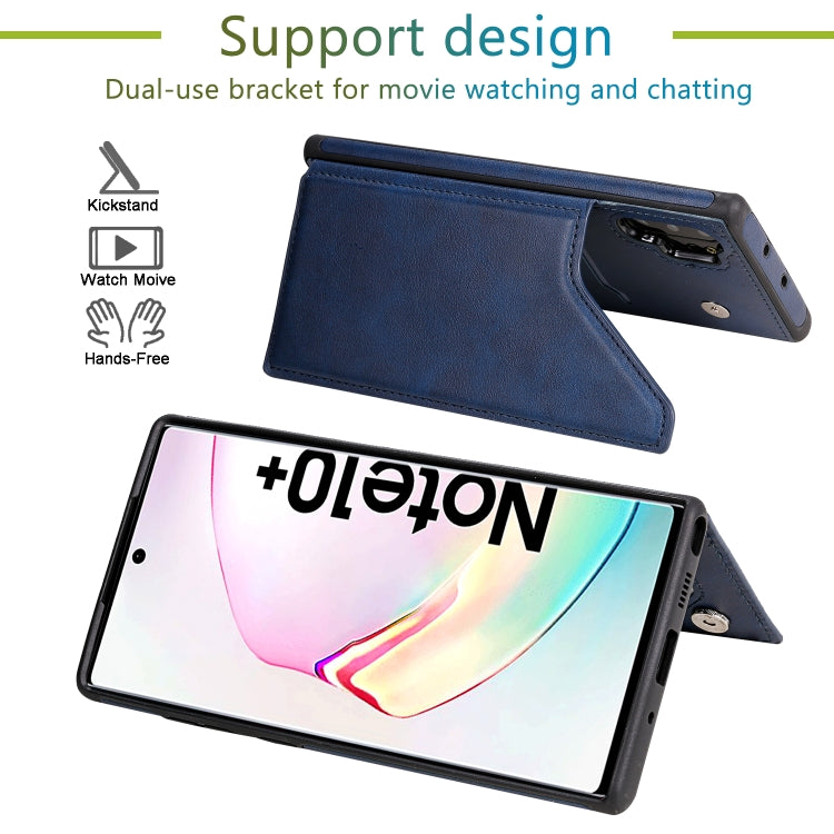 For Galaxy Note 10+ Shockproof Calf Texture Protective Case with Holder & Card Slots & Frame