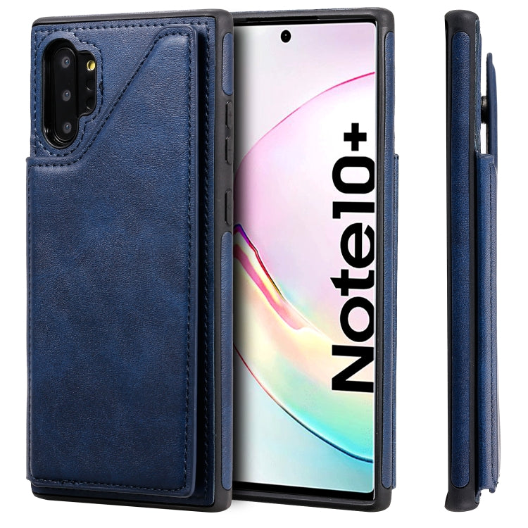 For Galaxy Note 10+ Shockproof Calf Texture Protective Case with Holder & Card Slots & Frame
