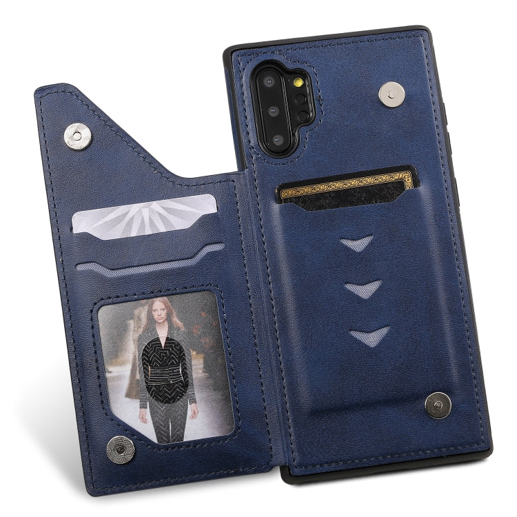 For Galaxy Note 10+ Shockproof Calf Texture Protective Case with Holder & Card Slots & Frame