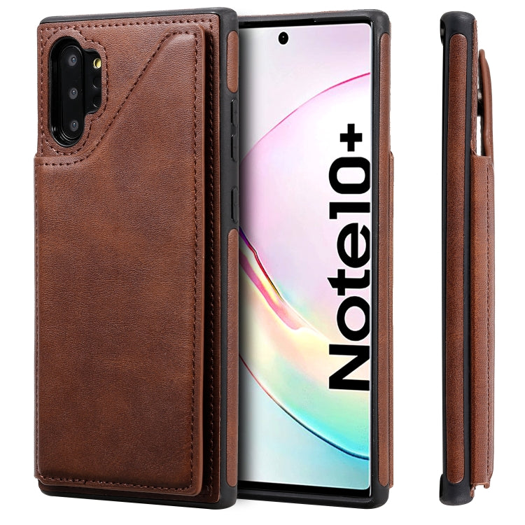 For Galaxy Note 10+ Shockproof Calf Texture Protective Case with Holder & Card Slots & Frame
