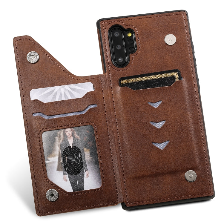 For Galaxy Note 10+ Shockproof Calf Texture Protective Case with Holder & Card Slots & Frame
