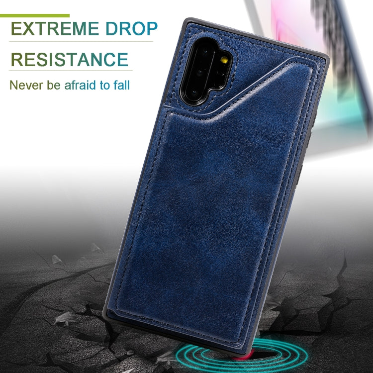 For Galaxy Note 10+ Shockproof Calf Texture Protective Case with Holder & Card Slots & Frame