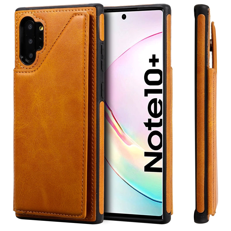 For Galaxy Note 10+ Shockproof Calf Texture Protective Case with Holder & Card Slots & Frame