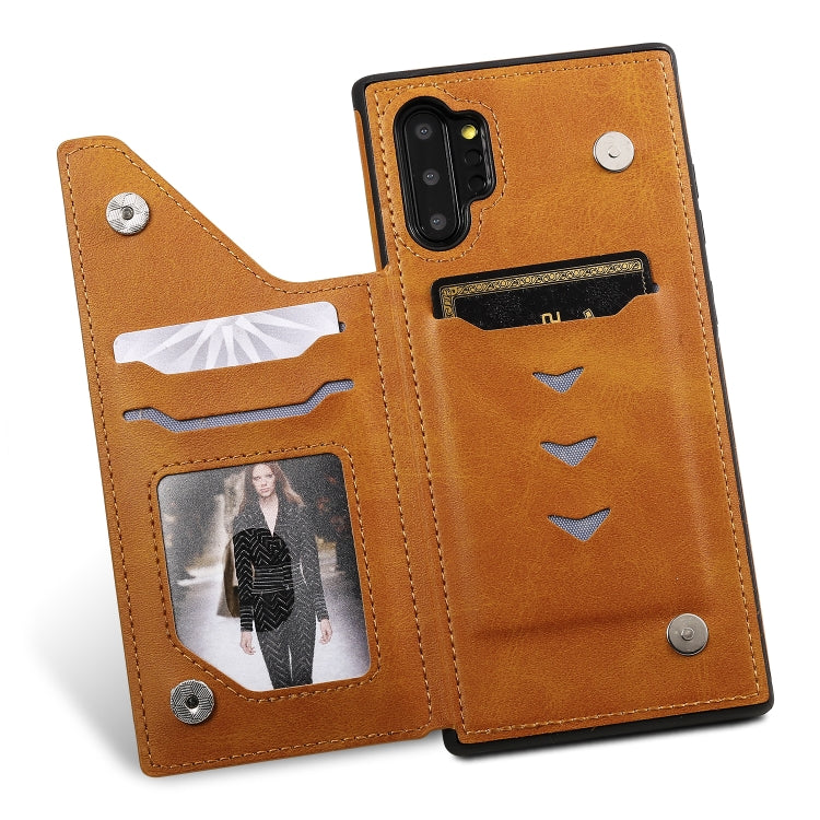 For Galaxy Note 10+ Shockproof Calf Texture Protective Case with Holder & Card Slots & Frame