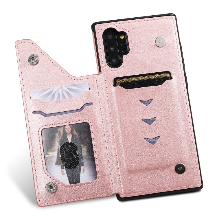 For Galaxy Note 10+ Shockproof Calf Texture Protective Case with Holder & Card Slots & Frame