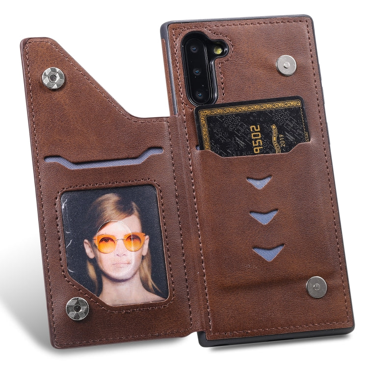 For Galaxy Note 10 Shockproof Calf Texture Protective Case with Holder & Card Slots & Frame