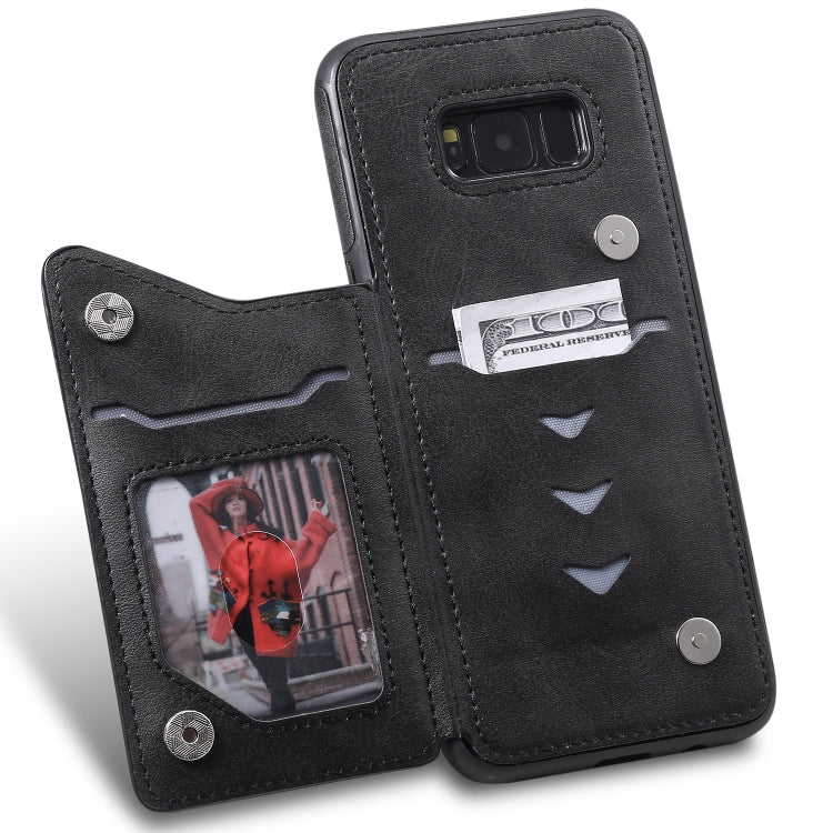 For Galaxy S8+ Shockproof Calf Texture Protective Case with Holder & Card Slots & Frame