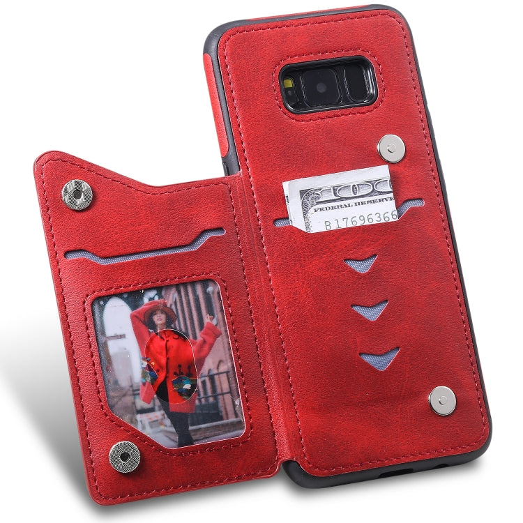 For Galaxy S8+ Shockproof Calf Texture Protective Case with Holder & Card Slots & Frame