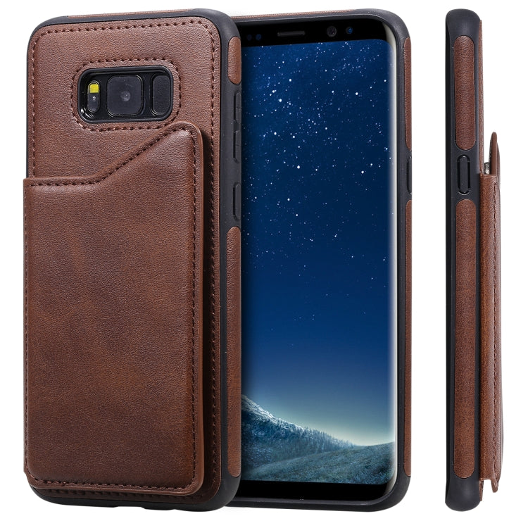 For Galaxy S8+ Shockproof Calf Texture Protective Case with Holder & Card Slots & Frame