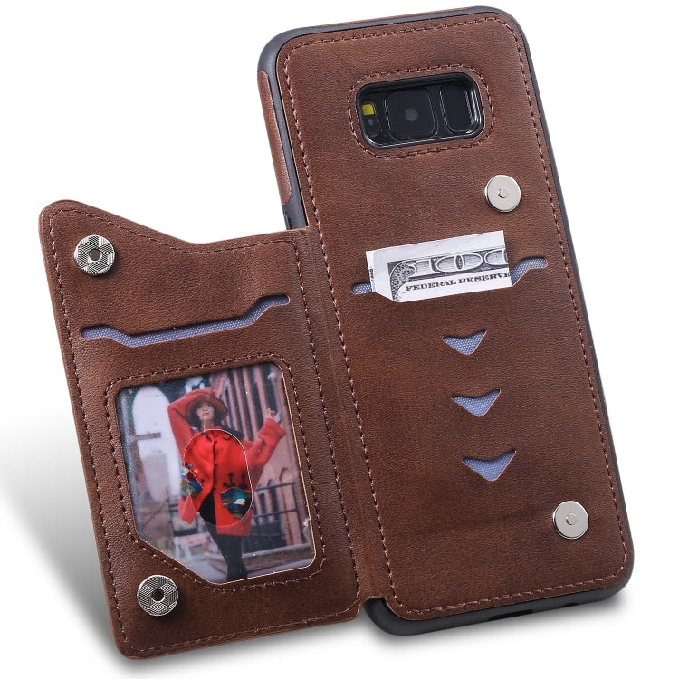 For Galaxy S8+ Shockproof Calf Texture Protective Case with Holder & Card Slots & Frame