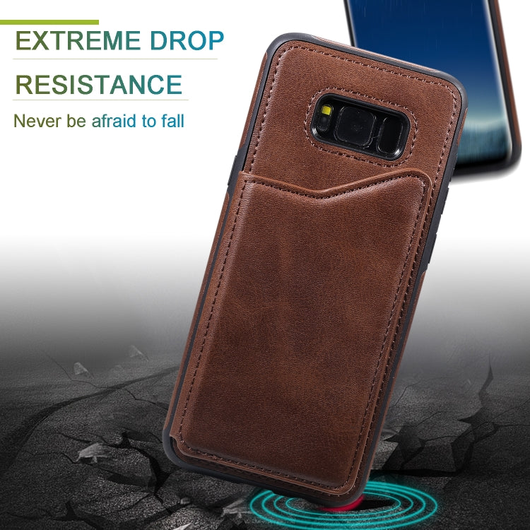 For Galaxy S8+ Shockproof Calf Texture Protective Case with Holder & Card Slots & Frame
