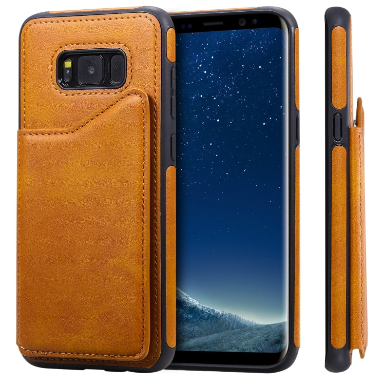 For Galaxy S8+ Shockproof Calf Texture Protective Case with Holder & Card Slots & Frame