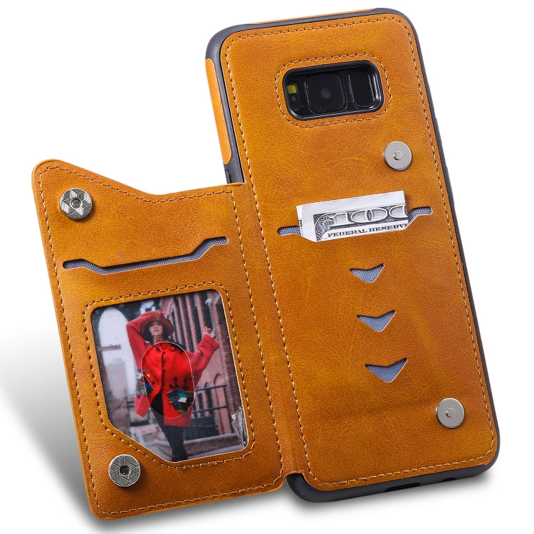 For Galaxy S8+ Shockproof Calf Texture Protective Case with Holder & Card Slots & Frame