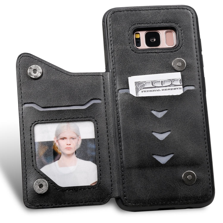 For Galaxy S8 Shockproof Calf Texture Protective Case with Holder & Card Slots & Frame